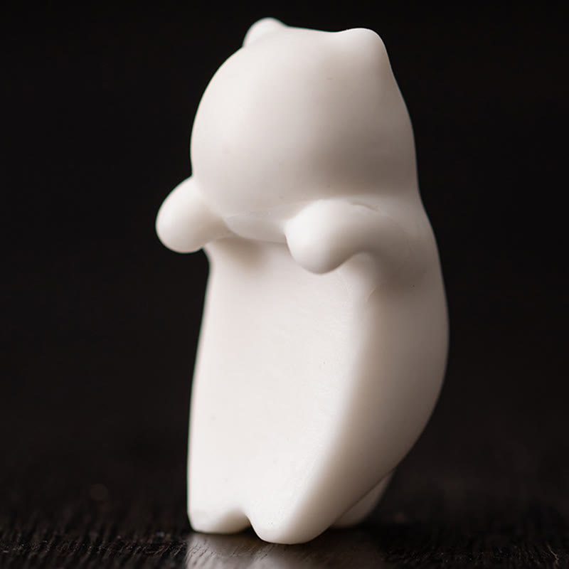 Buddha Stones Mini Hanging White Cat Tea Pet Ceramic Home Desk Figurine Decoration - image 5