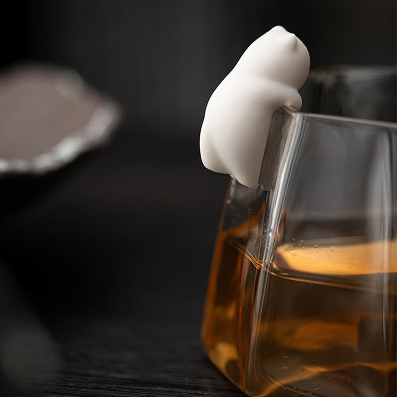 Buddha Stones Mini Hanging White Cat Tea Pet Ceramic Home Desk Figurine Decoration - image 6