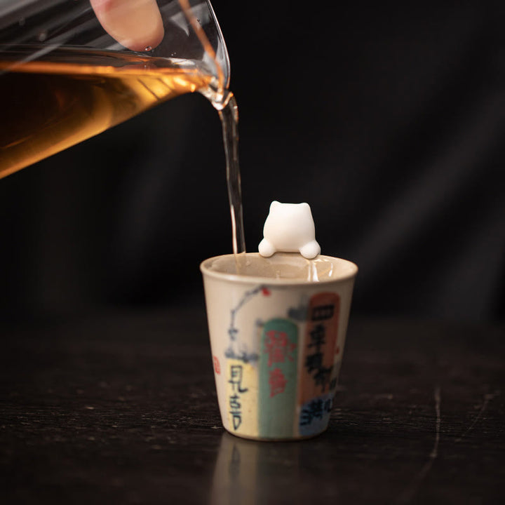 Buddha Stones Mini Hanging White Cat Tea Pet Ceramic Home Desk Figurine Decoration - image 8