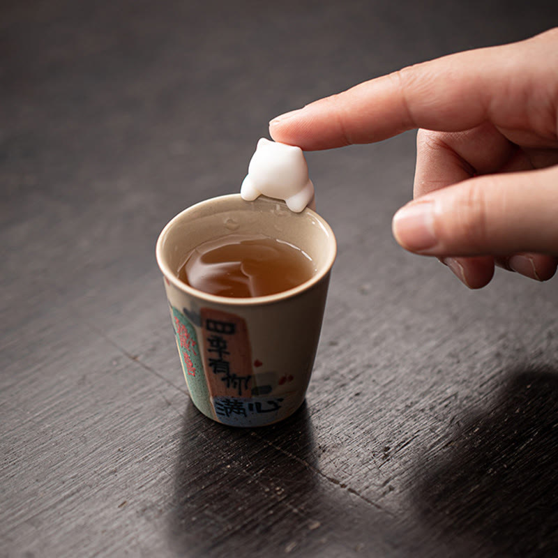 Buddha Stones Mini Hanging White Cat Tea Pet Ceramic Home Desk Figurine Decoration - image 10