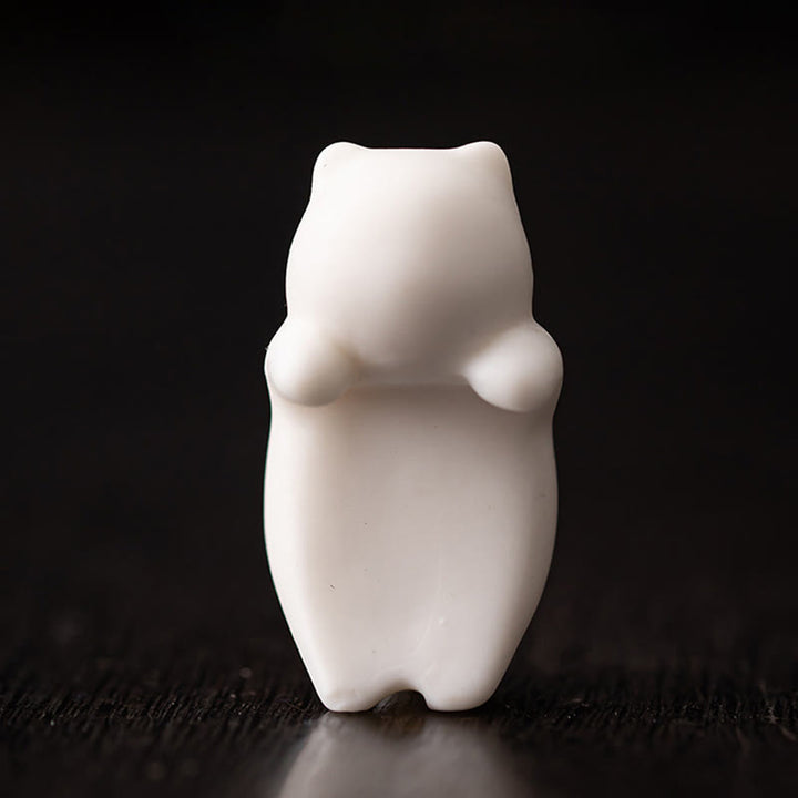 Buddha Stones Mini Hanging White Cat Tea Pet Ceramic Home Desk Figurine Decoration - image 3