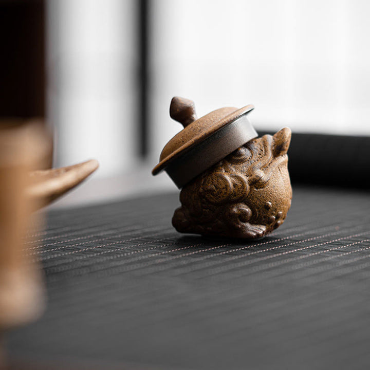 Buddha Stones Mini Standing Cat Feng Shui Frog Toad Tea Pet Ceramic Home Desk Figurine Decoration