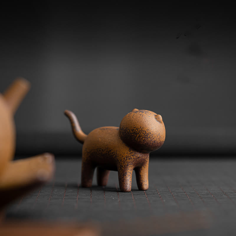 Buddha Stones Mini Standing Cat Feng Shui Frog Toad Tea Pet Ceramic Home Desk Figurine Decoration - Standing Cat 10.2*3.3*6.3cm - image 0