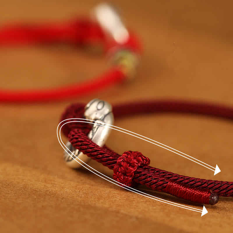 Buddha Stones Red String 999 Sterling Silver Peace Buckle Coin Year of the Snake Strength Bracelet