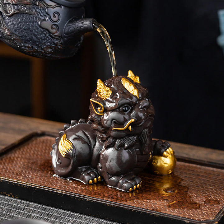Buddha Stones PiXiu Ingot Ball Purple Clay Ceramic Tea Pet Wealth Home Figurine Decoration - image 13