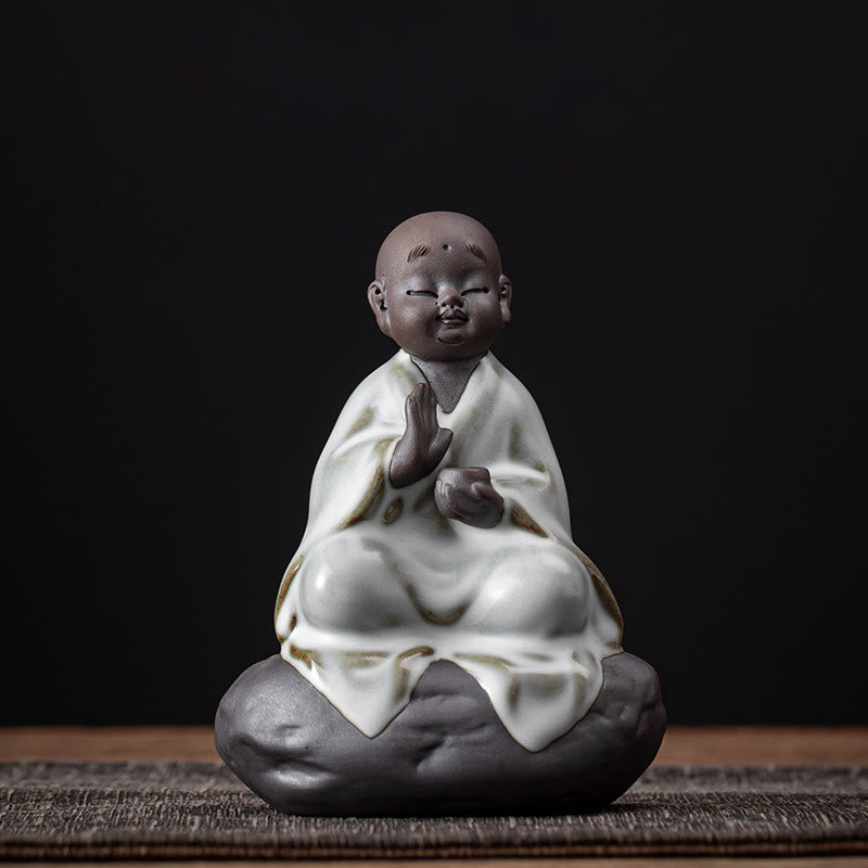 Buddha Stones Little Zen Monk Hat Strainer Ceramic Tea Accessories Figurine Home Decoration - Monk 9*12.2cm - image 4