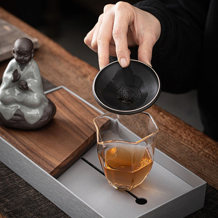 Buddha Stones Little Zen Monk Hat Strainer Ceramic Tea Accessories Figurine Home Decoration