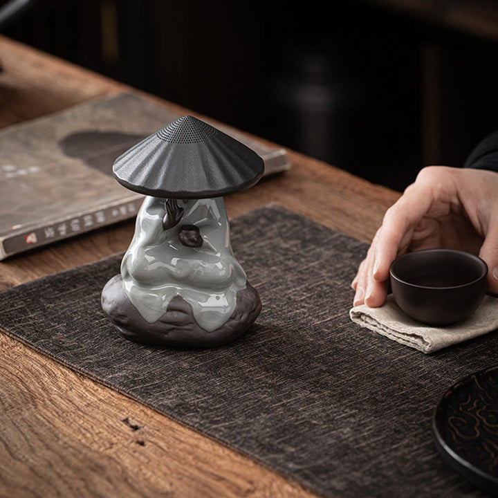 Buddha Stones Little Zen Monk Hat Strainer Ceramic Tea Accessories Figurine Home Decoration