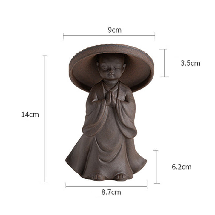 Buddha Stones Little Brown Monk Hat Strainer Ceramic Tea Accessories Figurine Zen Home Desk Decoration - image 10