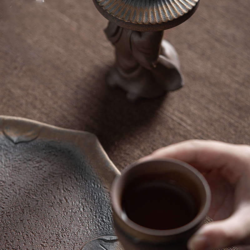 Buddha Stones Little Brown Monk Hat Strainer Ceramic Tea Accessories Figurine Zen Home Desk Decoration - image 9