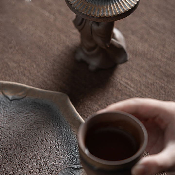 Buddha Stones Little Brown Monk Hat Strainer Ceramic Tea Accessories Figurine Zen Home Desk Decoration - image 9
