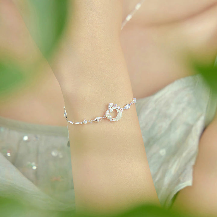 Buddha Stones Hetian Jade 925 Sterling Silver Cubic Zirconia Pearl Lotus Bracelet - image 3
