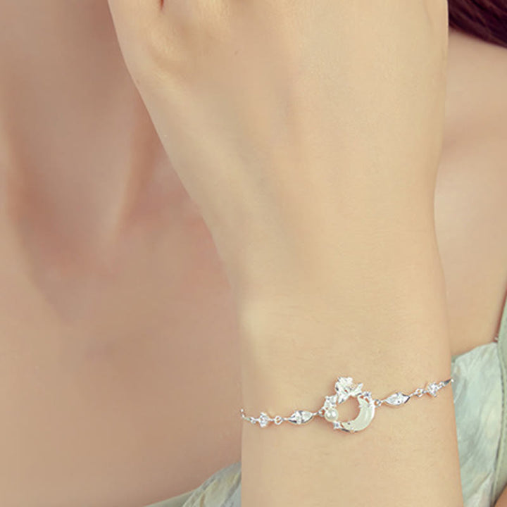Buddha Stones Hetian Jade 925 Sterling Silver Cubic Zirconia Pearl Lotus Bracelet - image 2