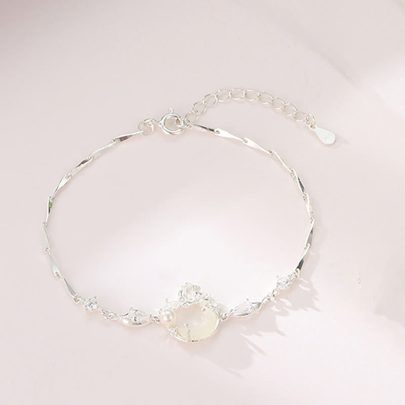 Buddha Stones Hetian Jade 925 Sterling Silver Cubic Zirconia Pearl Lotus Bracelet - image 1