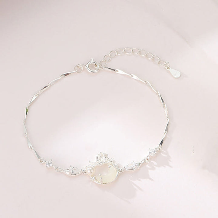 Buddha Stones Hetian Jade 925 Sterling Silver Cubic Zirconia Pearl Lotus Bracelet - image 1