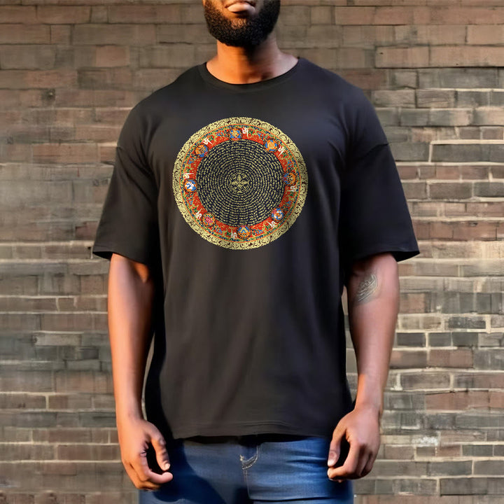 Buddha Stones Circular Om Mani Padme Hum Eight Auspicious Symbols Cotton Tee T-shirt - image 6