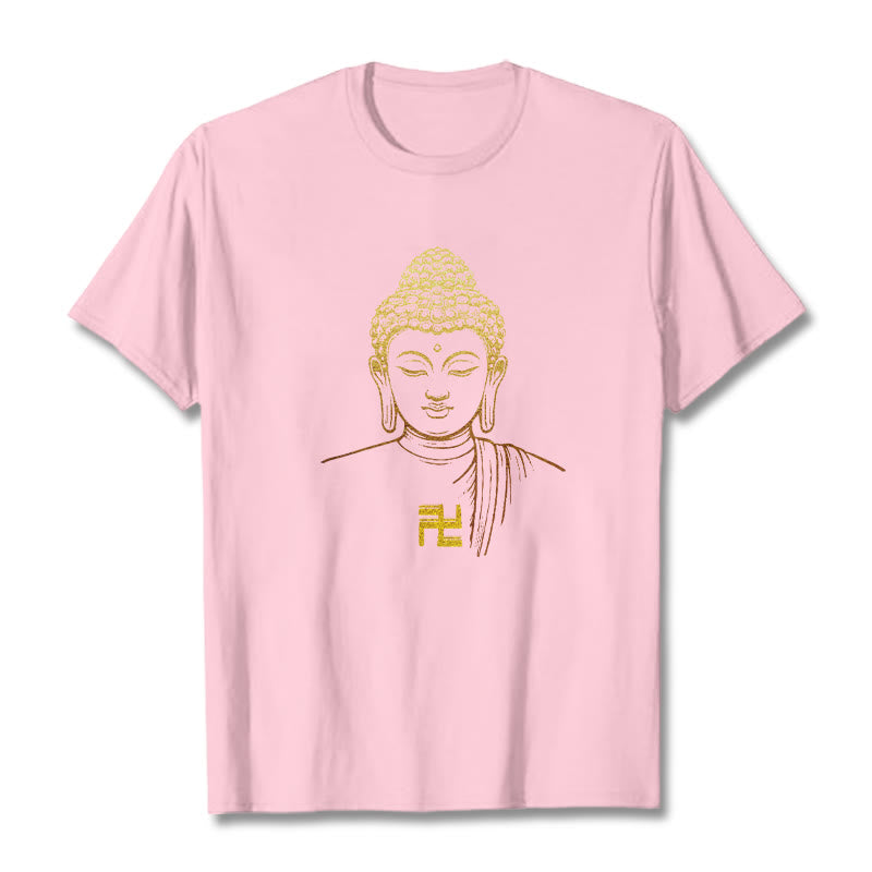 Buddha Stones Swastika Pattern Golden Buddha Cotton Tee T-shirt