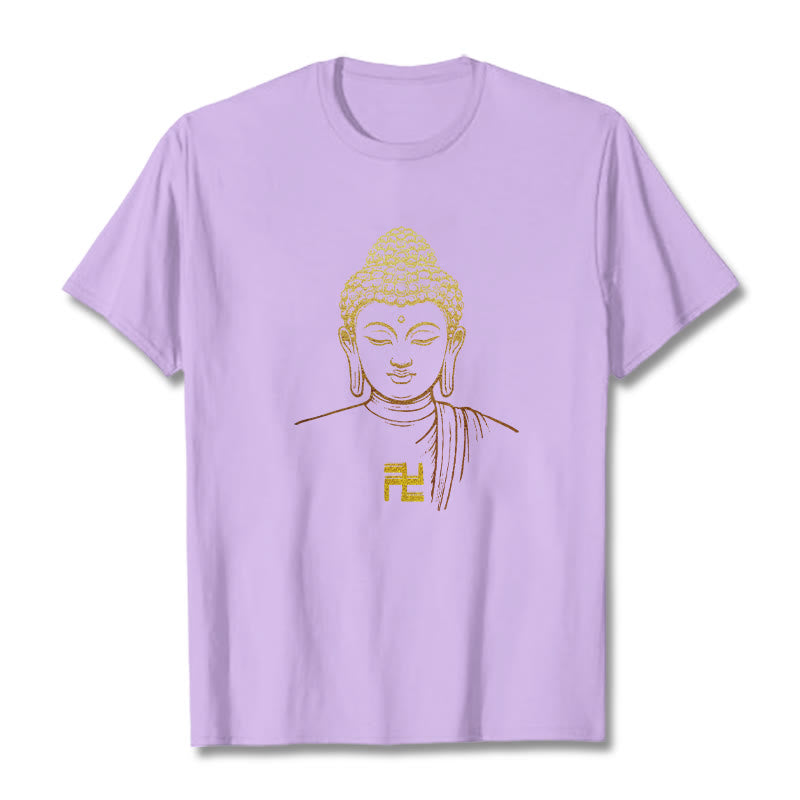 Buddha Stones Swastika Pattern Golden Buddha Cotton Tee T-shirt