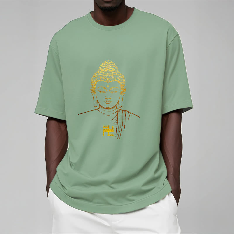Buddha Stones Swastika Pattern Golden Buddha Cotton Tee T-shirt - image 13