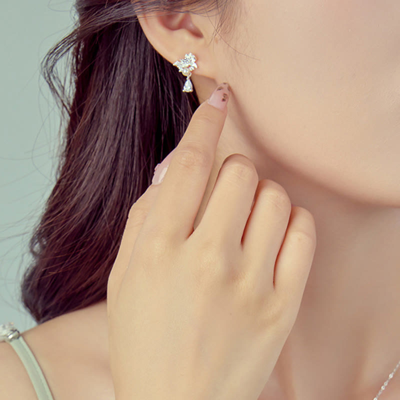 Buddha Stones Hetian Jade 925 Sterling Silver Cubic Zirconia Pearl Abundance Earrings  - image 3