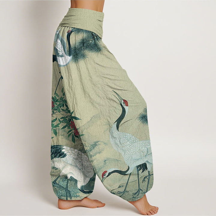 Buddha Stones Cotton Casual Red-crowned Crane Pine Tree Mountain Women's Elastic Waist Harem Pants - image 5