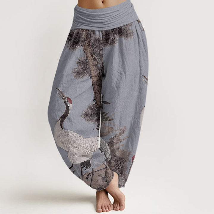 Buddha Stones Casual Red-crowned Crane Pine Tree Mountain Women's Elastic Waist Harem Pants - LightSteelBlue - US22，UK/AU26，EU54 (6XL) - image 7