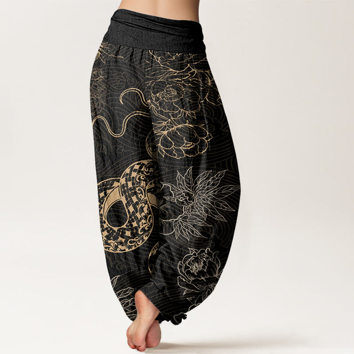 Buddha Stones Snake Lotus Women's Elastic Waist Harem Pants