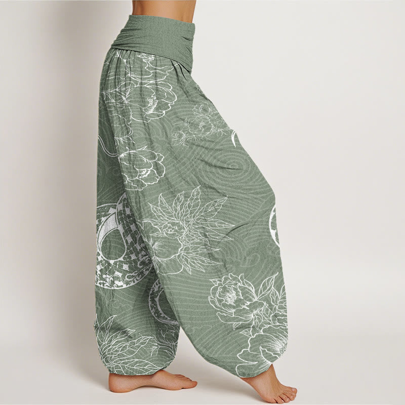 Buddha Stones Snake Lotus Women's Elastic Waist Harem Pants