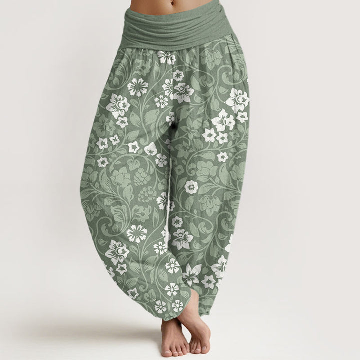 Buddha Stones Small Flowers Intertwining Branches Women's Elastic Waist Harem Pants - DarkSeaGreen - US22，UK/AU26，EU54 (6XL) - image 1