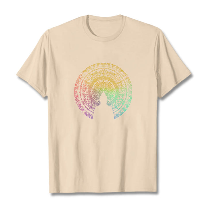 Buddha Stones Colorful Gradient Mandala Buddha Cotton Tee T-shirt