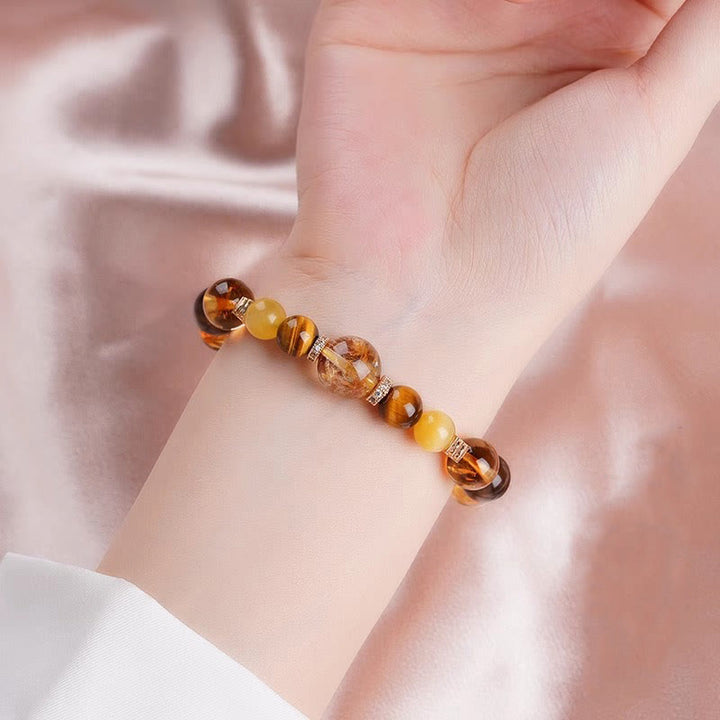 Buddha Stones Citrine Topaz Tiger Eye Happiness Bracelet