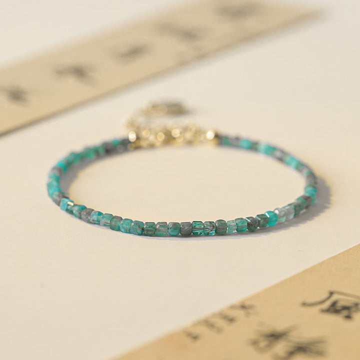 Buddha Stone 2.5mm Apatite Ultra-thin Beads 14k Gold Plated Copper Heart Motivation Bracelet