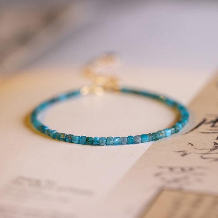 Buddha Stone 2.5mm Apatite Ultra-thin Beads 14k Gold Plated Copper Heart Motivation Bracelet