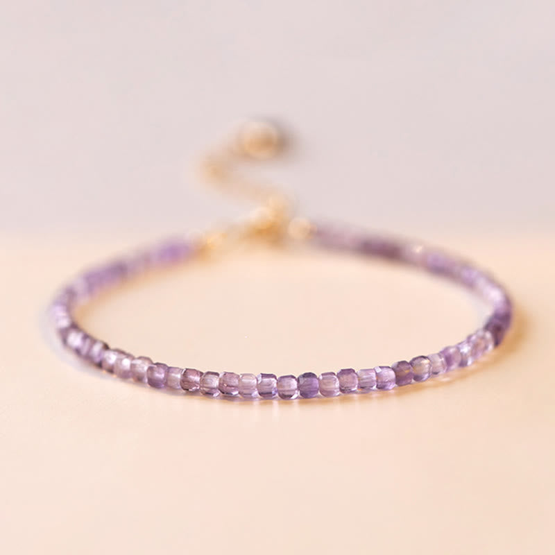 Buddha Stones 2.5mm Natural Amethyst Ultra-thin Beads 14k Gold Plated Copper Inner Peace Bracelet