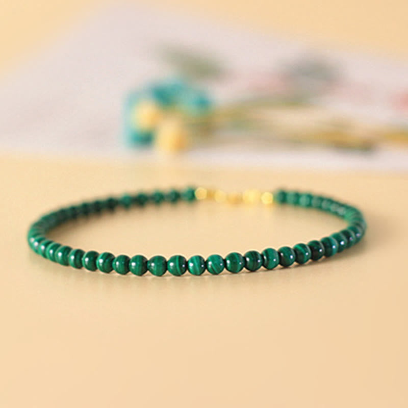 Buddha Stones 4mm Natural Malachite Beads 14k Gold Plated Copper Anti-anxiety Bracelet