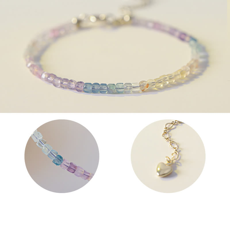 Buddha Stones 2.5mm Fluorite Ultra-thin Beads 14k Gold Plated Copper Heart Power Bracelet