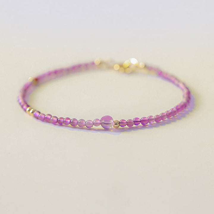 Buddha Stones 2mm Ultra-Thin Beads Natural Amethyst 14k Gold Plated Copper Inner Peace Meditation Bracelet