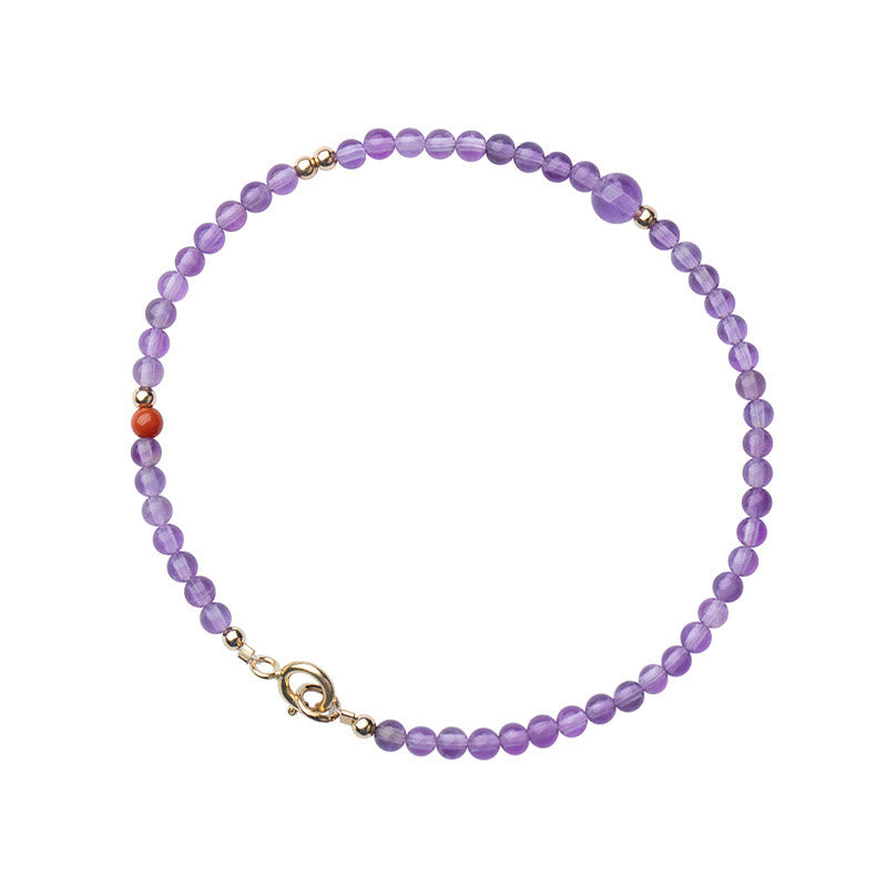 Buddha Stones 2mm Ultra-Thin Beads Natural Amethyst 14k Gold Plated Copper Inner Peace Meditation Bracelet