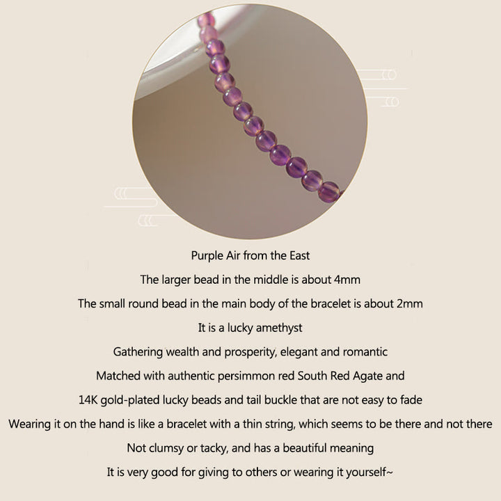 Buddha Stones 2mm Ultra-Thin Beads Natural Amethyst 14k Gold Plated Copper Inner Peace Meditation Bracelet