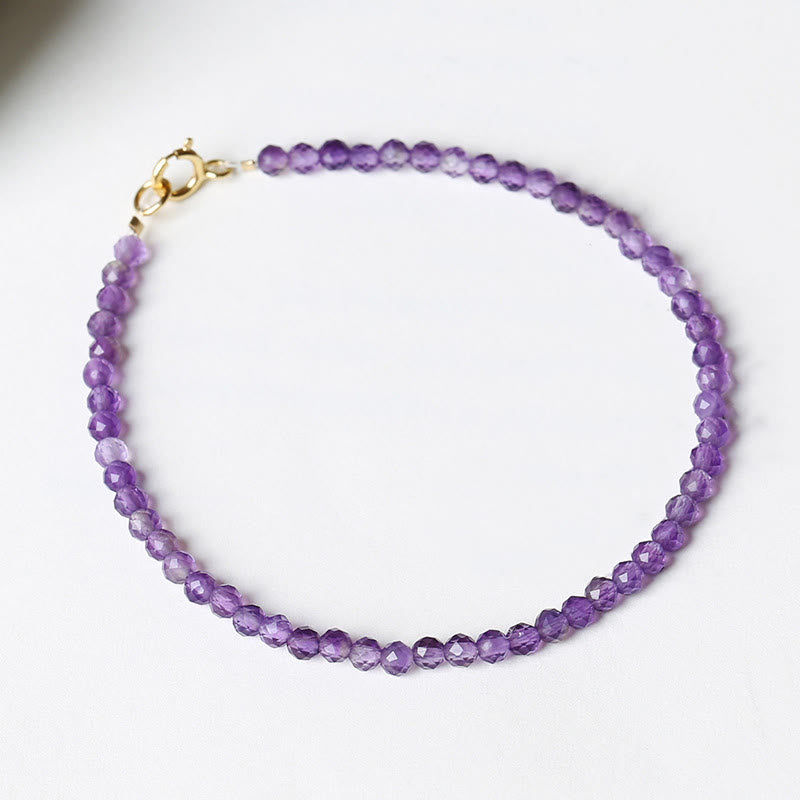 Buddha Stones 3mm Natural Amethyst Ultra-thin Beads 14k Gold Plated Copper Spiritual Awareness Bracelet