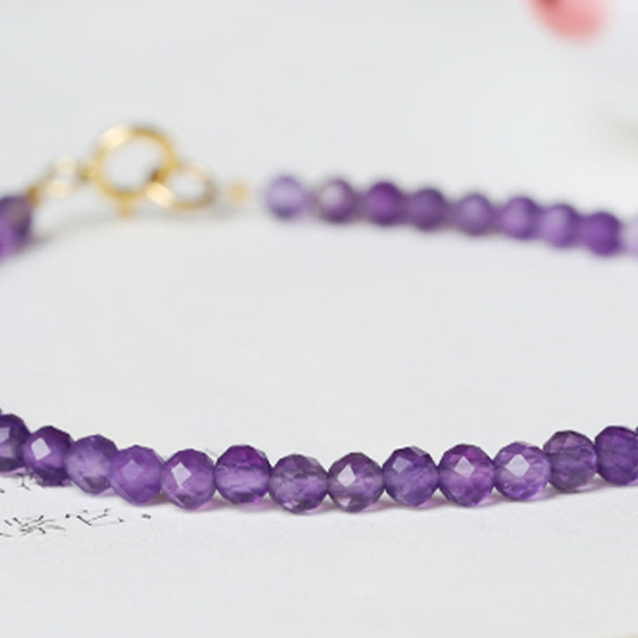 Buddha Stones 3mm Natural Amethyst Ultra-thin Beads 14k Gold Plated Copper Spiritual Awareness Bracelet