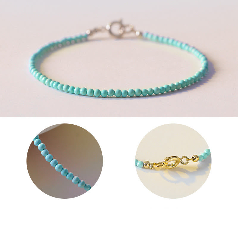 Buddha Stones 2mm Turquoise Ultra-thin Beads 14k Gold Plated Copper Wisdom Bracelet