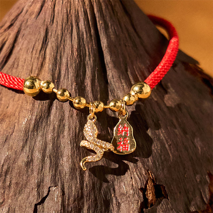 Buddha Stones Handmade Red String Fu Character Year Of The Snake Protection Braided Bracelet