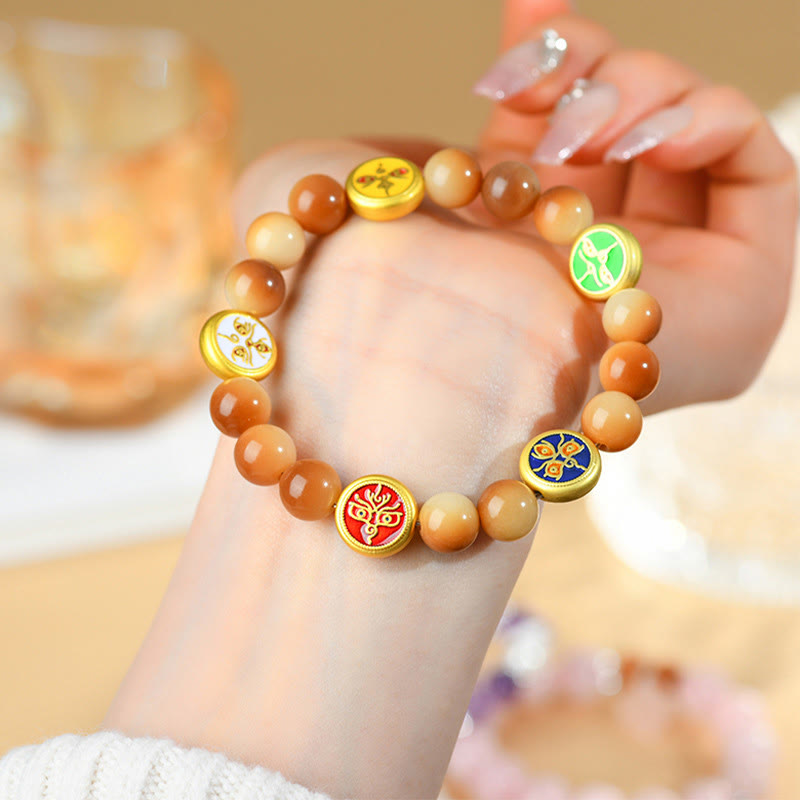 Buddha Stones Bodhi Seed Five Directions Gods of Wealth Wisdom Bracelet