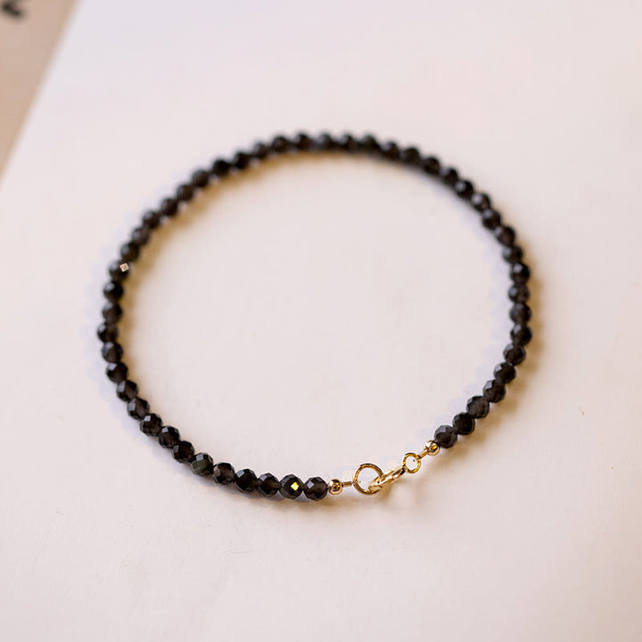 Buddha Stones Small Black Obsidian Ultra-Thin Beads Transformation Bracelet