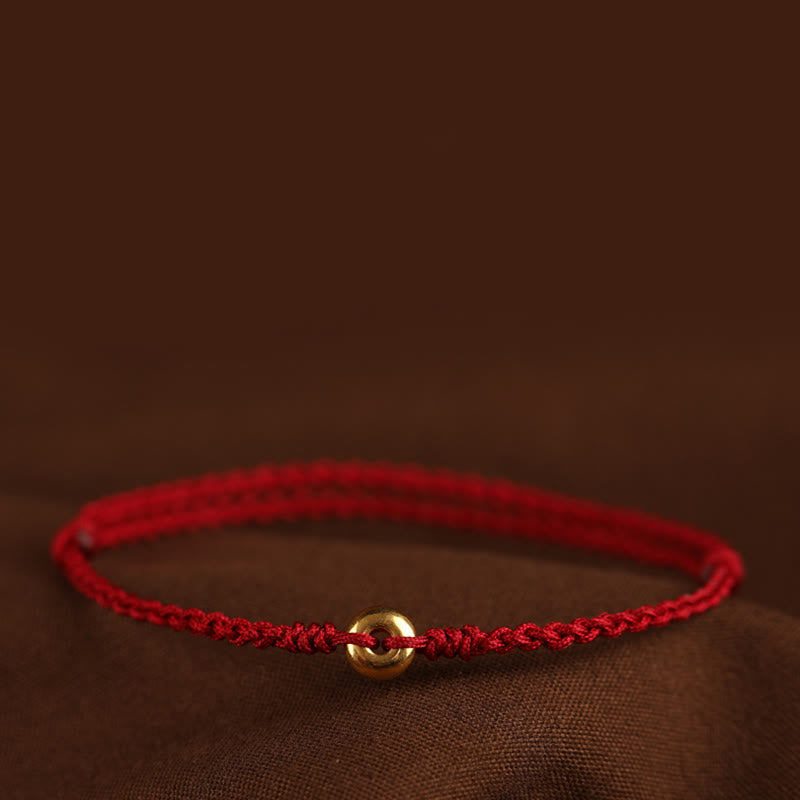 Buddha Stones 999 Gold Small Peace Buckle Red String Protection Luck Braided Bracelet Anklet