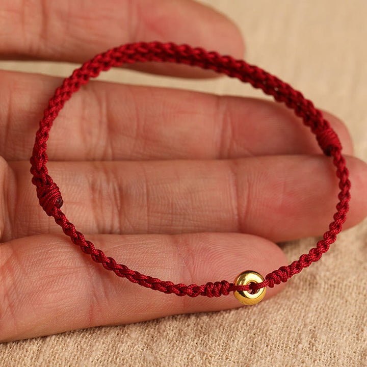 Buddha Stones 999 Gold Small Peace Buckle Red String Protection Luck Braided Bracelet Anklet