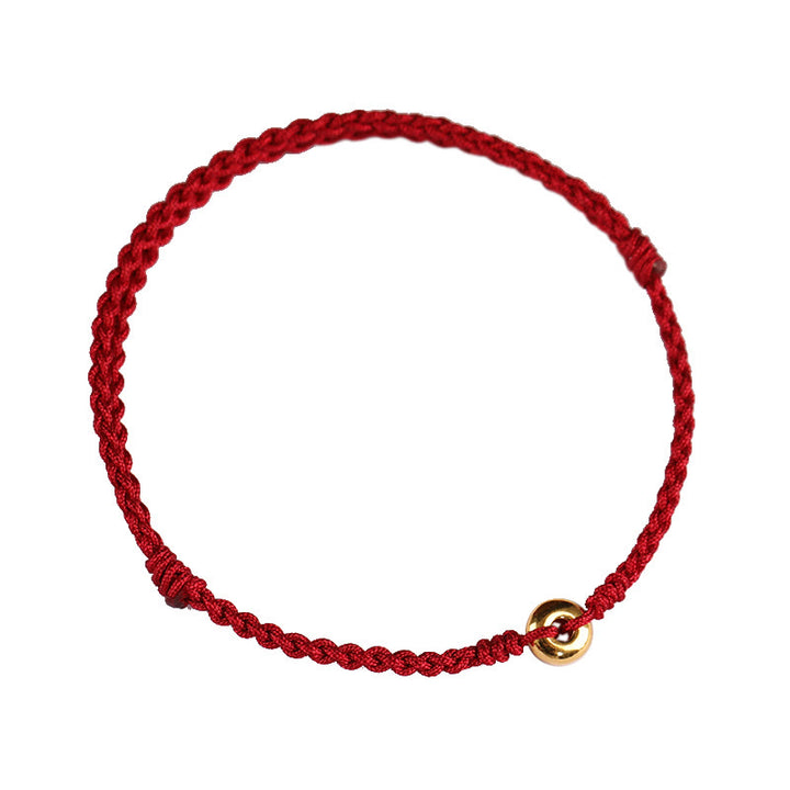 Buddha Stones 999 Gold Small Peace Buckle Red String Protection Luck Braided Bracelet Anklet