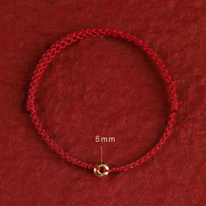 Buddha Stones 999 Gold Small Peace Buckle Red String Protection Luck Braided Bracelet Anklet