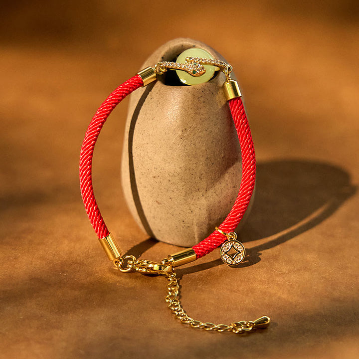 Buddha Stones Handmade Red String Copper Coin Year Of The Snake Protection Braided Bracelet